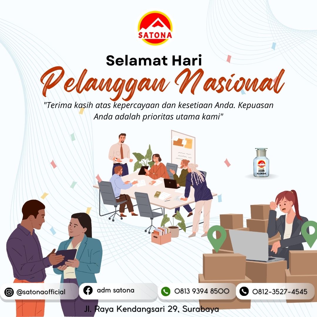Selamat Hari Pelanggan Nasional – Terima Kasih atas Kepercayaan Anda! <h2><strong>Selamat Hari Pelanggan Nasional!</strong> 🌟</h2><p>Halo Sobat Chem,</p><p>Pada kesempatan istimewa ini, kami dari <strong>PT Satona</strong> ingin mengucapkan terima kasih yang sebesar-besarnya kepada setiap pelanggan yang telah menjadi bagian dari perjalanan kami. Tanpa dukungan dan kepercayaan Anda, kami tidak akan berada di titik ini. Keberadaan Anda adalah inspirasi dan motivasi kami untuk terus berinovasi serta memberikan layanan terbaik setiap hari.</p><p>Kami berkomitmen untuk selalu memberikan pengalaman terbaik dan memenuhi kebutuhan Anda dengan sepenuh hati. Hari ini, mari kita rayakan bersama dengan penuh kebahagiaan dan rasa syukur. Terima kasih telah mempercayakan <strong>PT Satona</strong> sebagai pilihan Anda. Kami berharap dapat terus melayani Anda dengan lebih baik di masa depan.<br>Selamat Hari Pelanggan Nasional! Semoga hubungan kita terus berkembang dan semakin kuat! 💖</p><p><strong>Pemesanan Langsung:</strong><br> Kunjungi website kami di <a href="http://www.satona.co.id/">www.satona.co.id</a> atau hubungi kami via WhatsApp di <strong>0813-9394-8500</strong>.</p><p><strong>Alamat Kantor:</strong><br> <strong>PT Satona</strong><br> Jalan Raya Kendangsari No 29, Surabaya</p><p><br><strong>#HariPelangganNasional #PTSatona #Surabaya #BahanKimia #Pupuk #Distributor</strong></p><p><br></p>