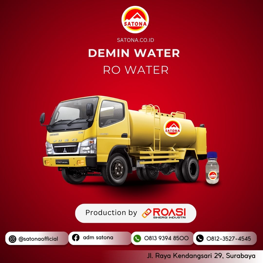 Demin Water Berkualitas dari PT Satona & PT Roasi Sinergi Indrusti untuk Industri Anda! <h2><strong>Dapatkan Air Demin Berkualitas untuk Kebutuhan Industri Anda!</strong> 💧</h2><p>Untuk memenuhi kebutuhan air demin yang berkualitas tinggi, percayakan pada <strong>PT Satona</strong>. Kami siap memberikan solusi terbaik dengan pengalaman dan keahlian kami dalam menyediakan <strong>air demin</strong> yang efisien dan efektif. Baik untuk kebutuhan industri, laboratorium, atau aplikasi teknis lainnya, kami memastikan kualitas dan kuantitas yang tepat sesuai kebutuhan Anda.</p><p>Hubungi kami di <strong>PT Satona</strong> untuk konsultasi lebih lanjut mengenai air demin, dan dapatkan layanan terbaik yang dapat diandalkan untuk mendukung operasional Anda.</p><p><strong>Pemesanan Langsung:</strong><br>Kunjungi website kami di <a href="http://www.satona.co.id">www.satona.co.id</a> atau hubungi kami via WhatsApp di <strong>0813-9394-8500</strong>.</p><p><strong>Alamat Kantor:</strong><br><strong>PT Satona</strong><br>Jalan Raya Kendangsari No 29, Kendangsari,<br>Kecamatan Tenggilis Mejoyo, Surabaya</p>